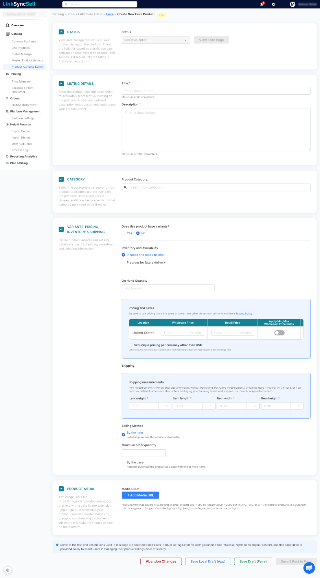 Faire - Editing a Product Listing screenshot