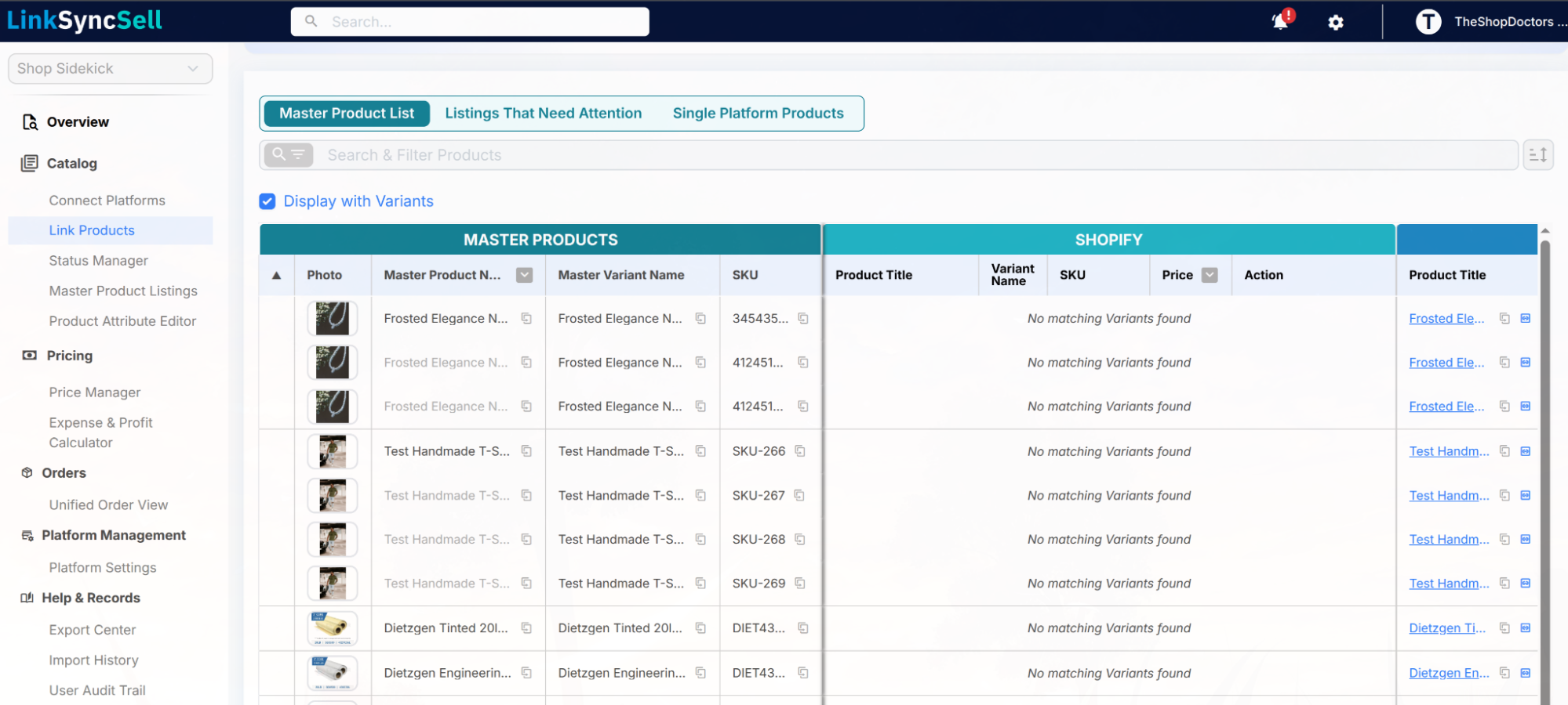 Overview of the Link Products Page screenshot