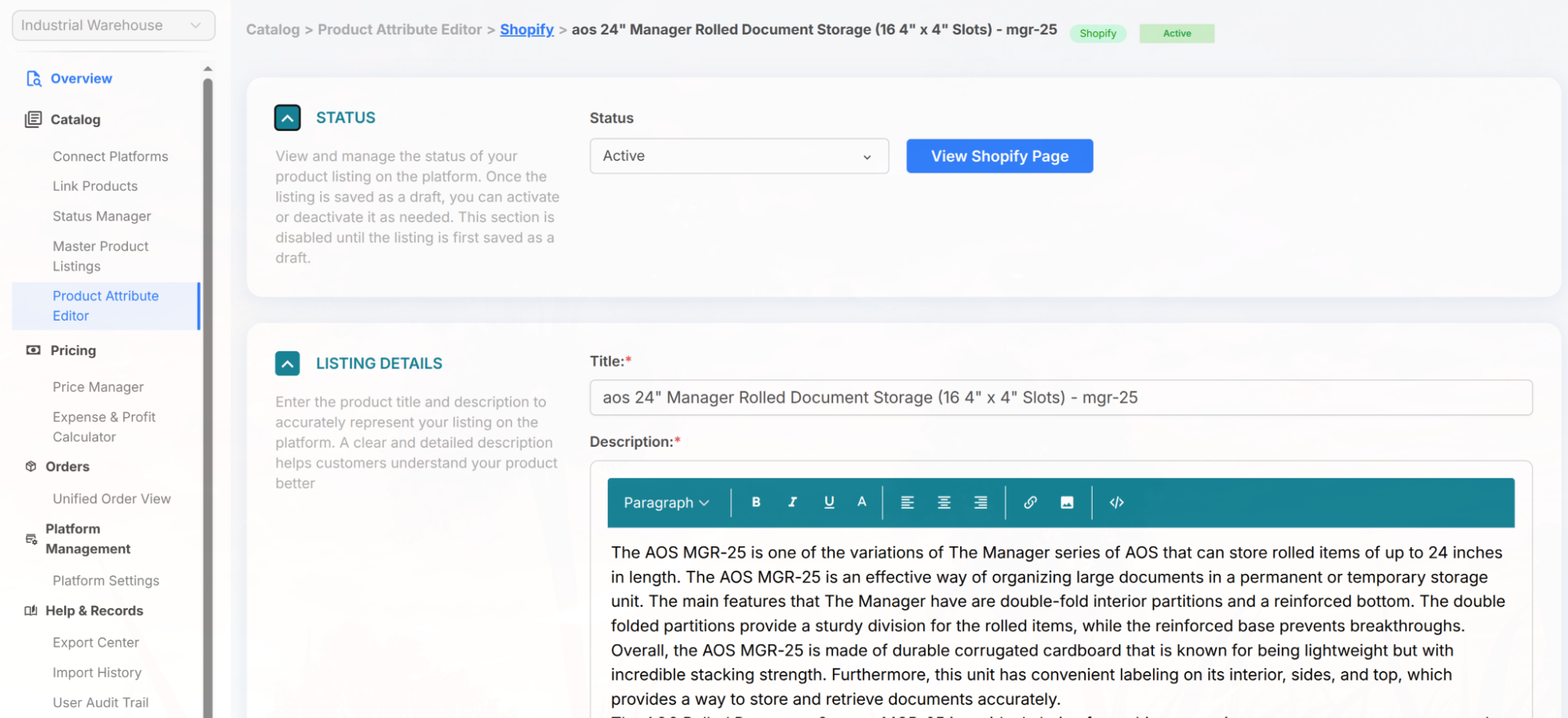 Shopify - Editing a Product Listing screenshot
