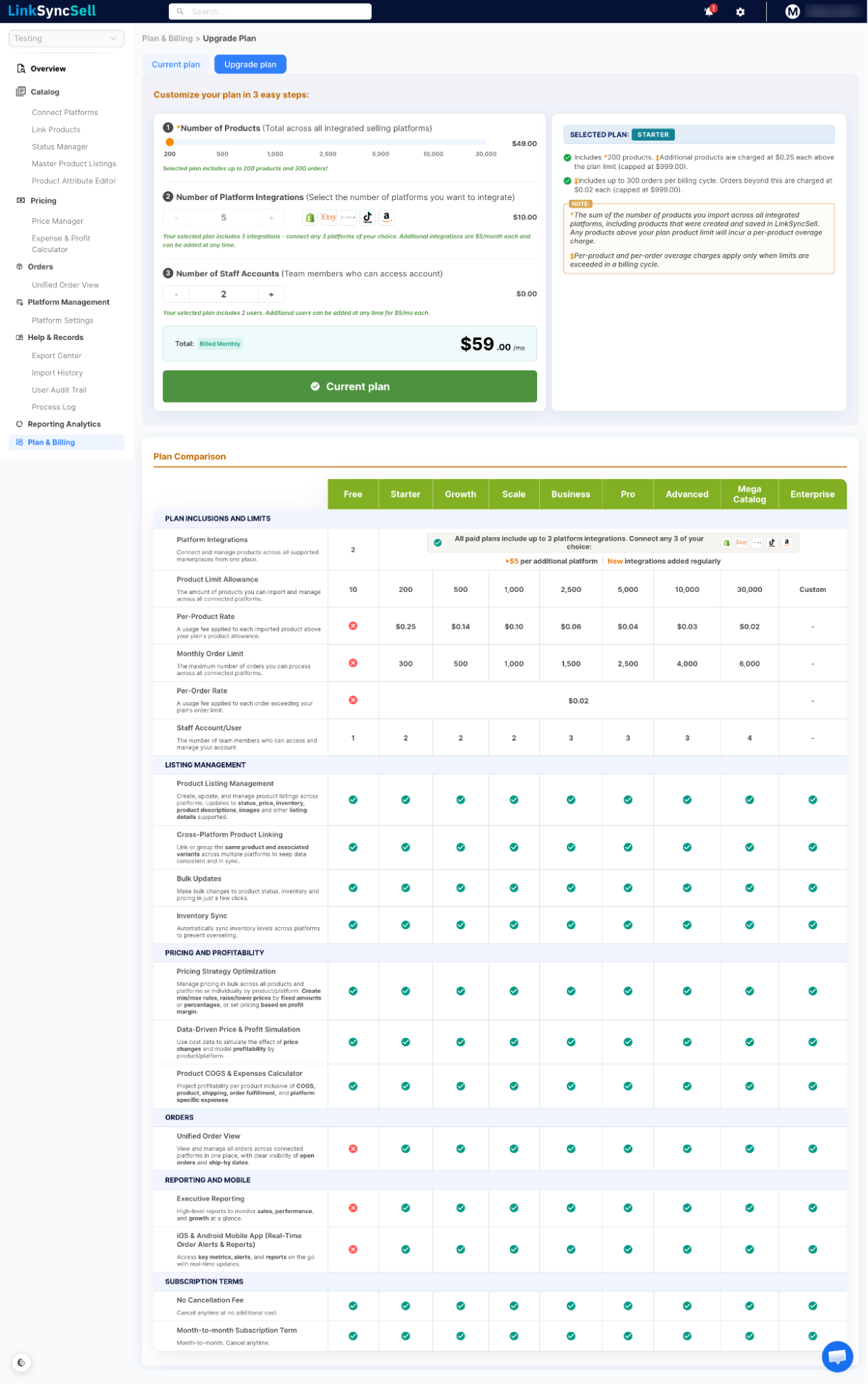 Upgrading, Downgrading & Canceling Your Plan screenshot
